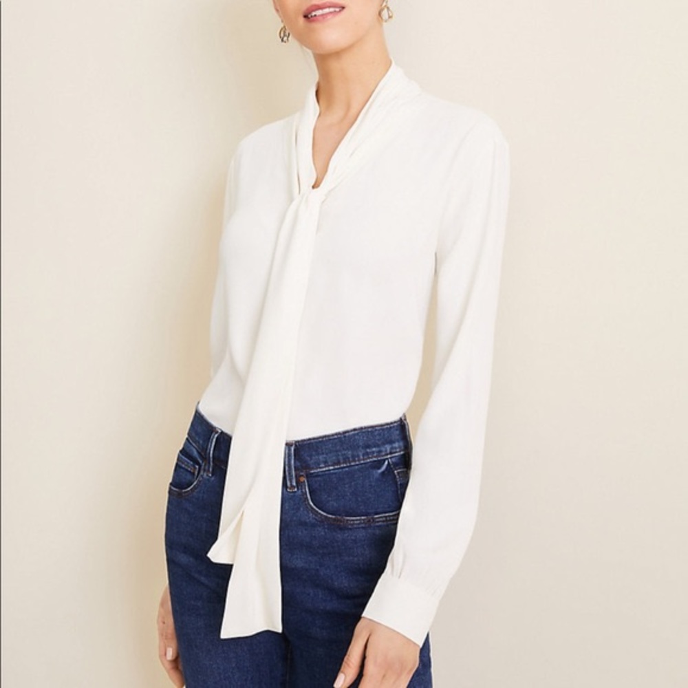 SILK Ann Taylor work blouse with tie neck